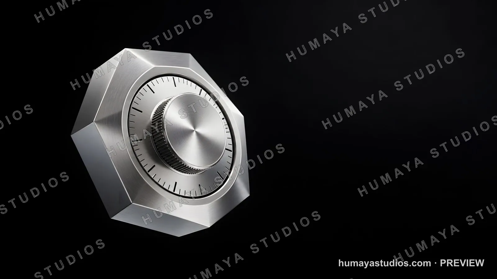 Futuristic Metallic Safe Dial on Black Background