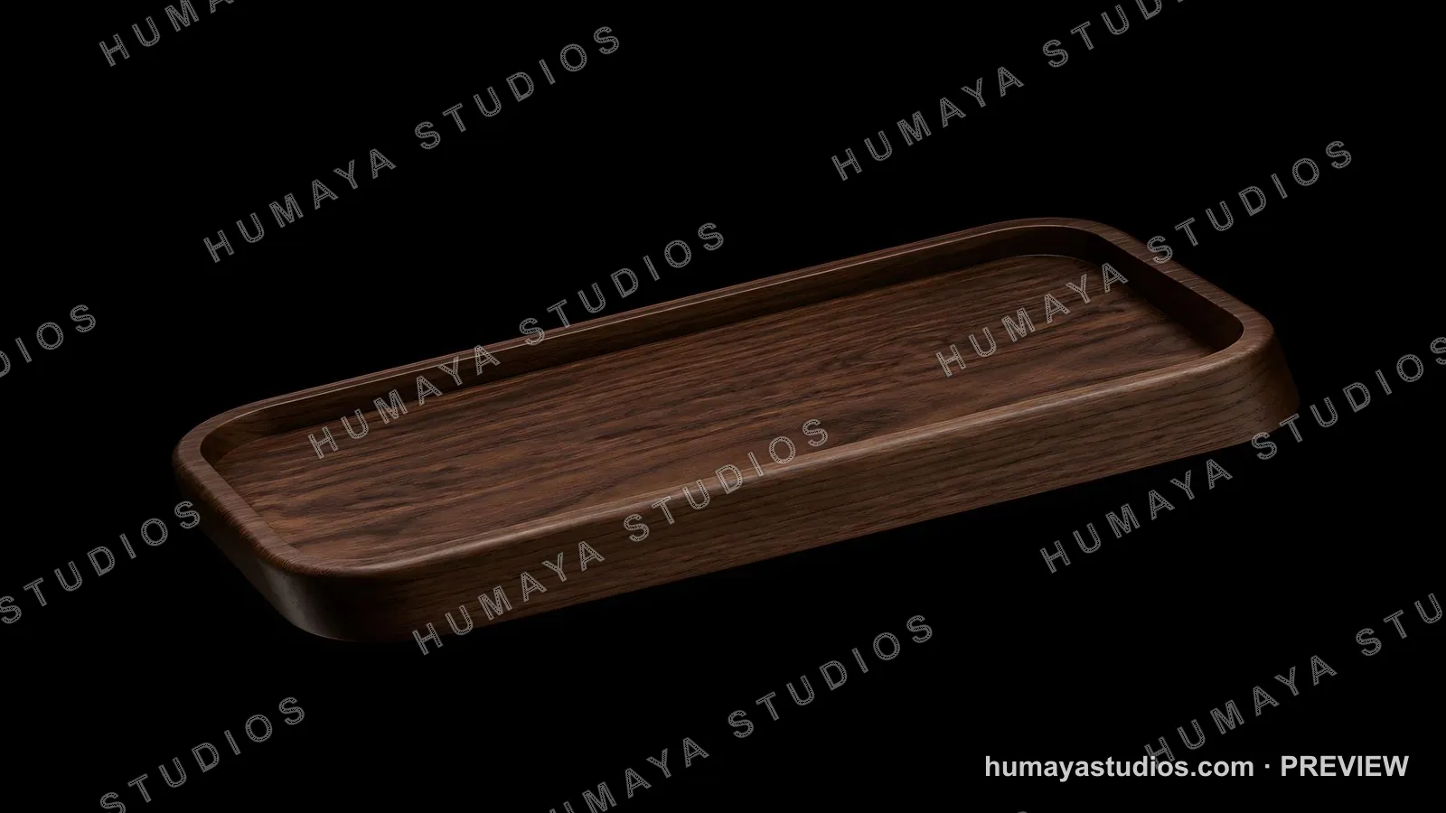 Empty Wooden Tray on Black Background