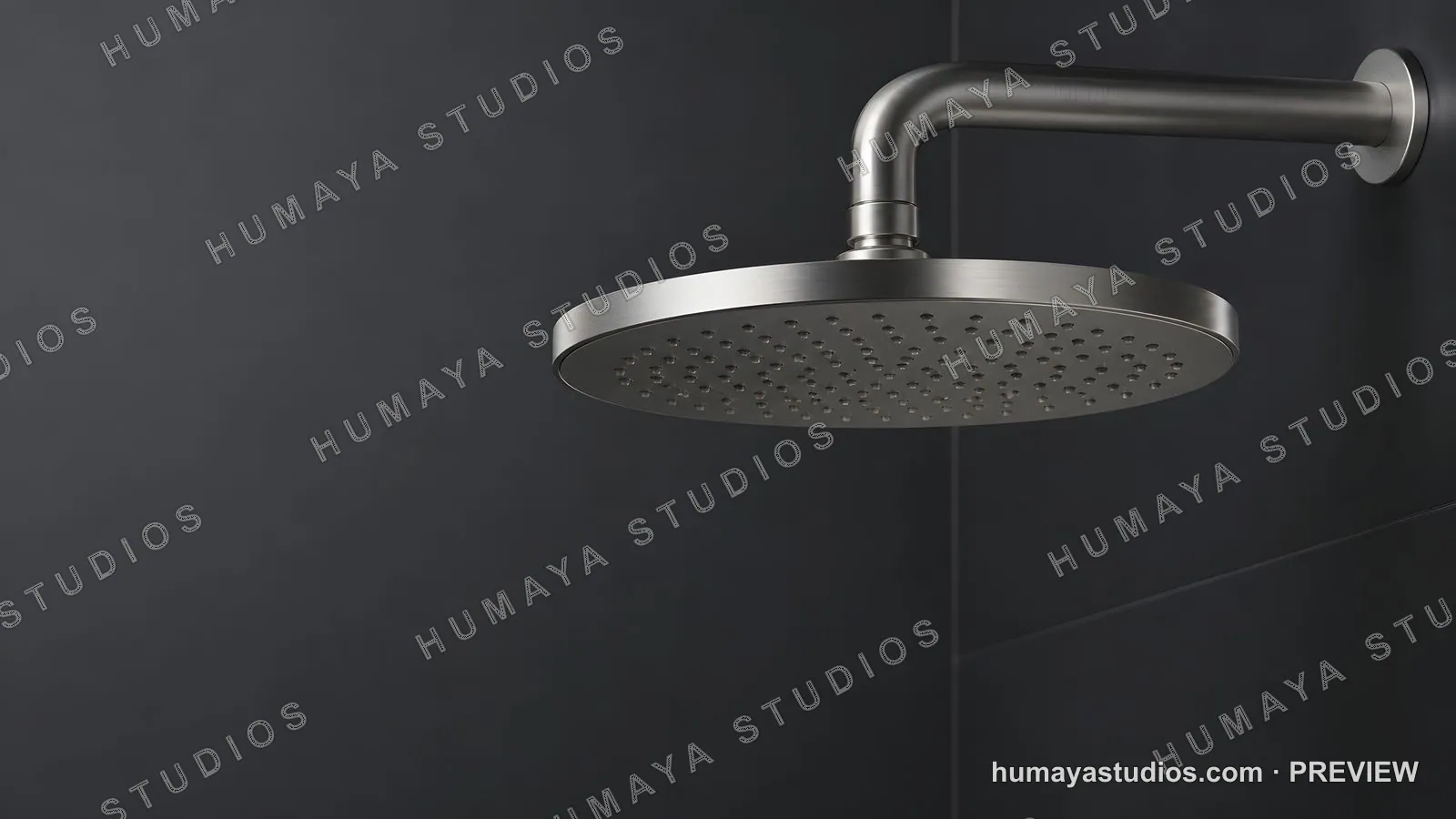 Modern Brushed Nickel Rainfall Shower Head on Dark Wall