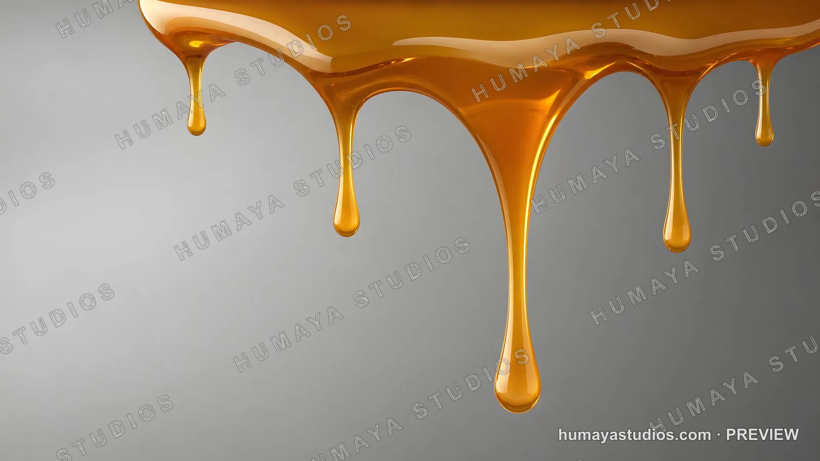 Golden Caramel Syrup Dripping on Gray Background