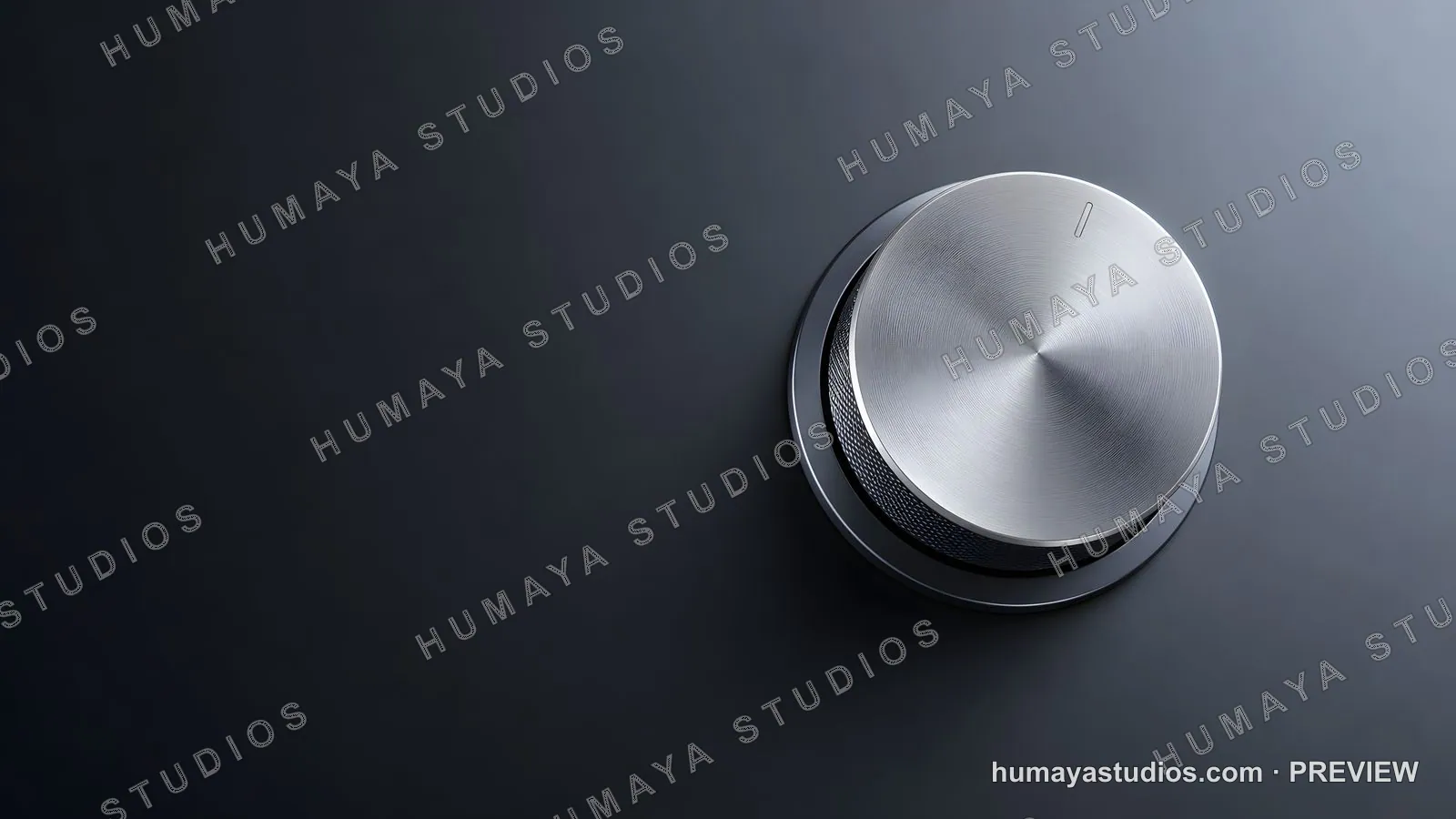 Metallic volume knob on dark background