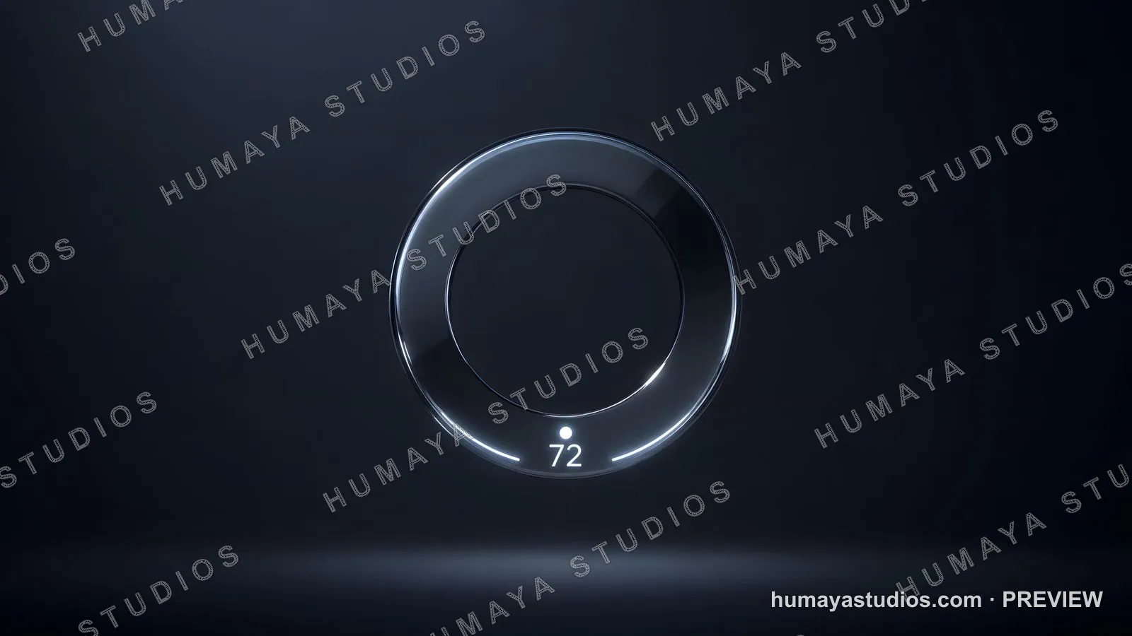 Futuristic smart thermostat ring floating in dark studio
