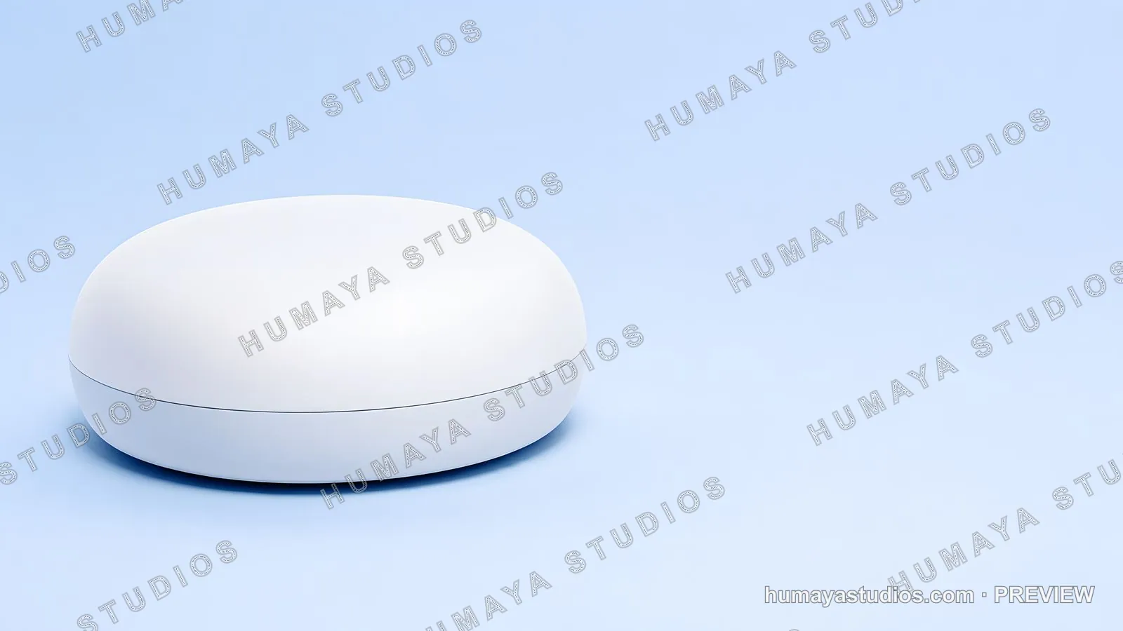 White rounded podium on light blue background