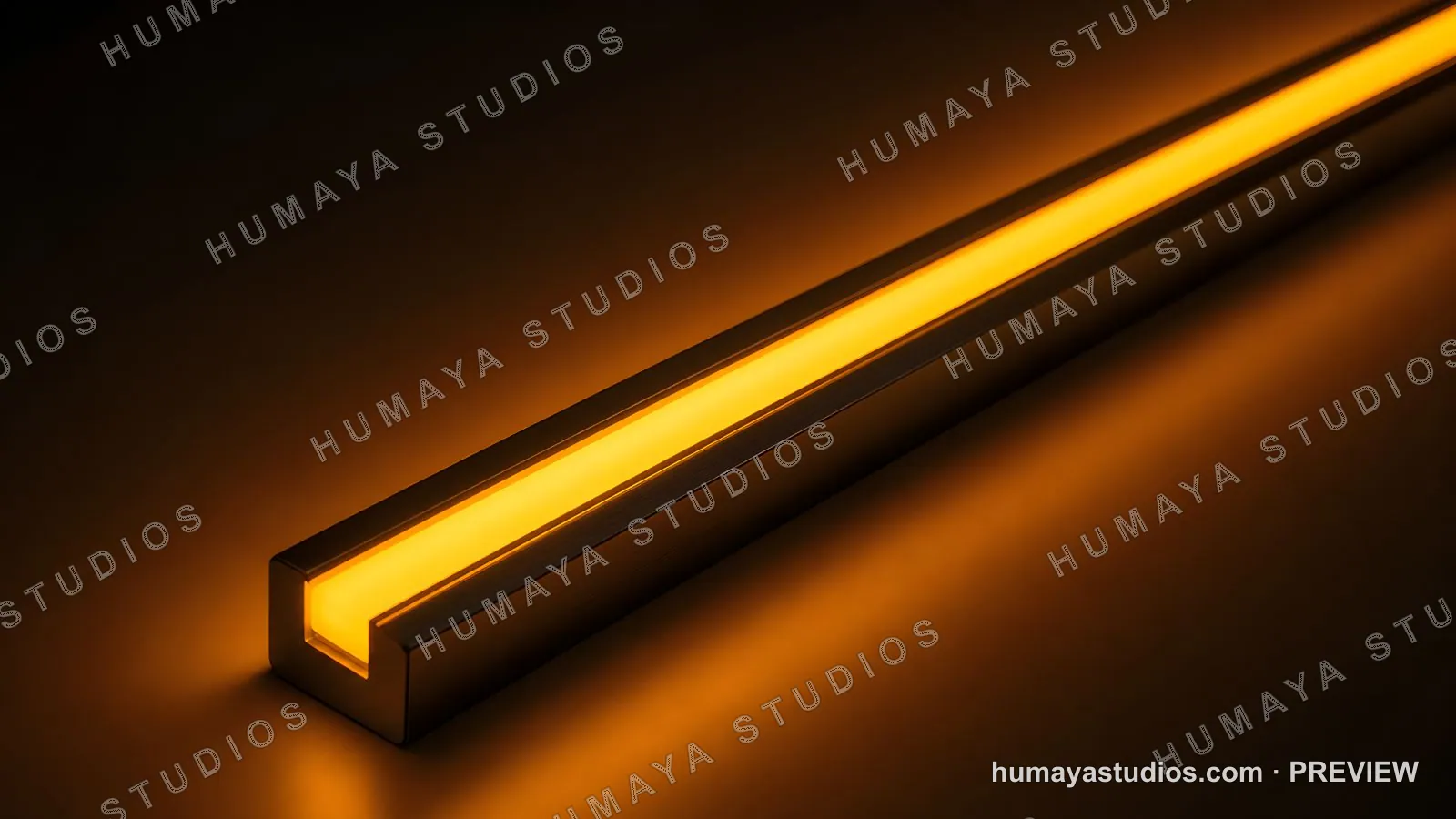 Modern LED Strip Light Bar Glowing with Warm Orange Illumination