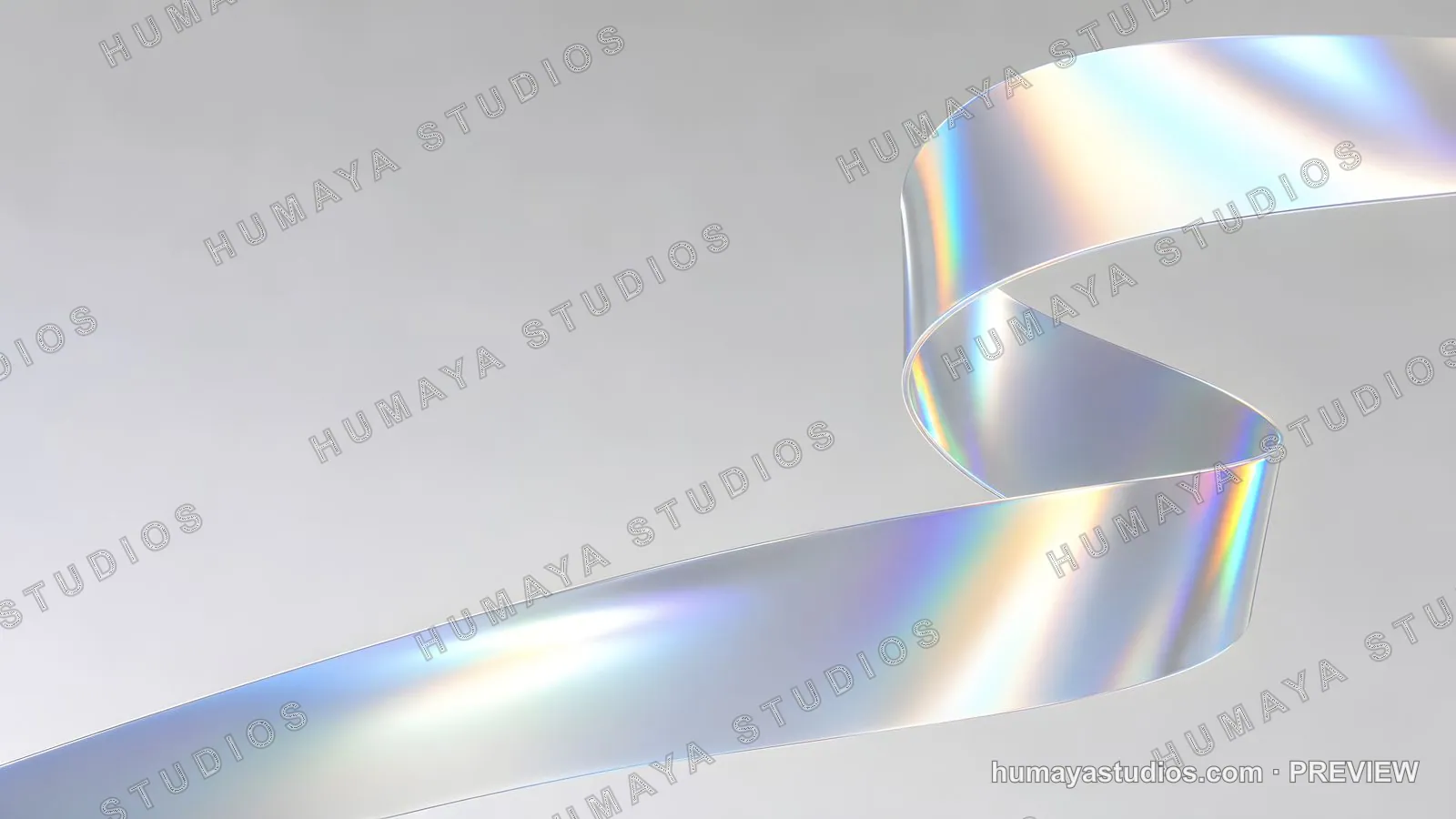 3D render of iridescent glass ribbon twisting on light background