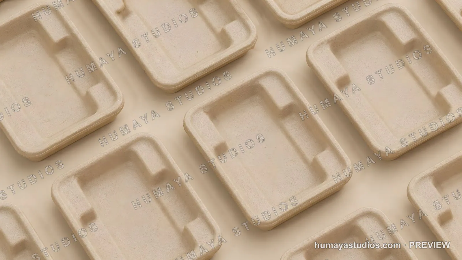 Eco-friendly bagasse paper food containers pattern on beige background
