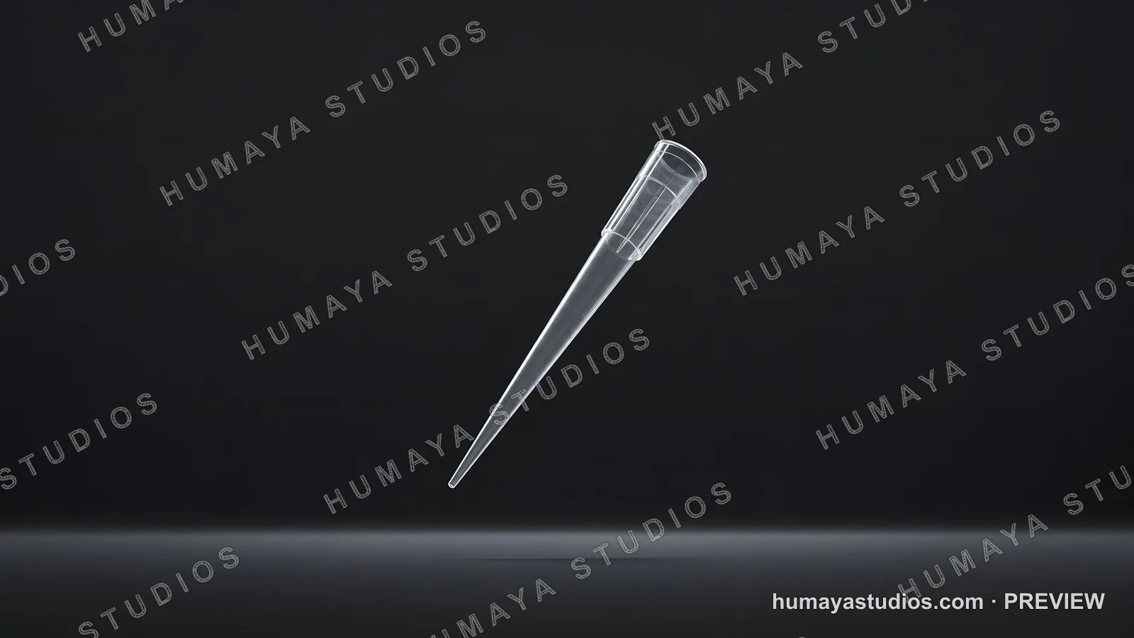 Transparent micropipette tip floating in a dark laboratory concept