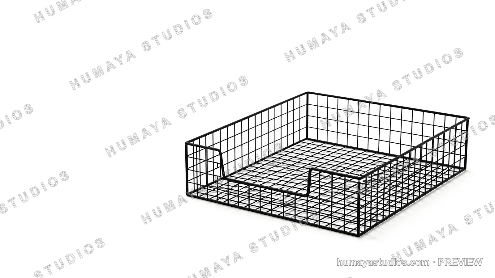 Black wire mesh document tray organizer on white background