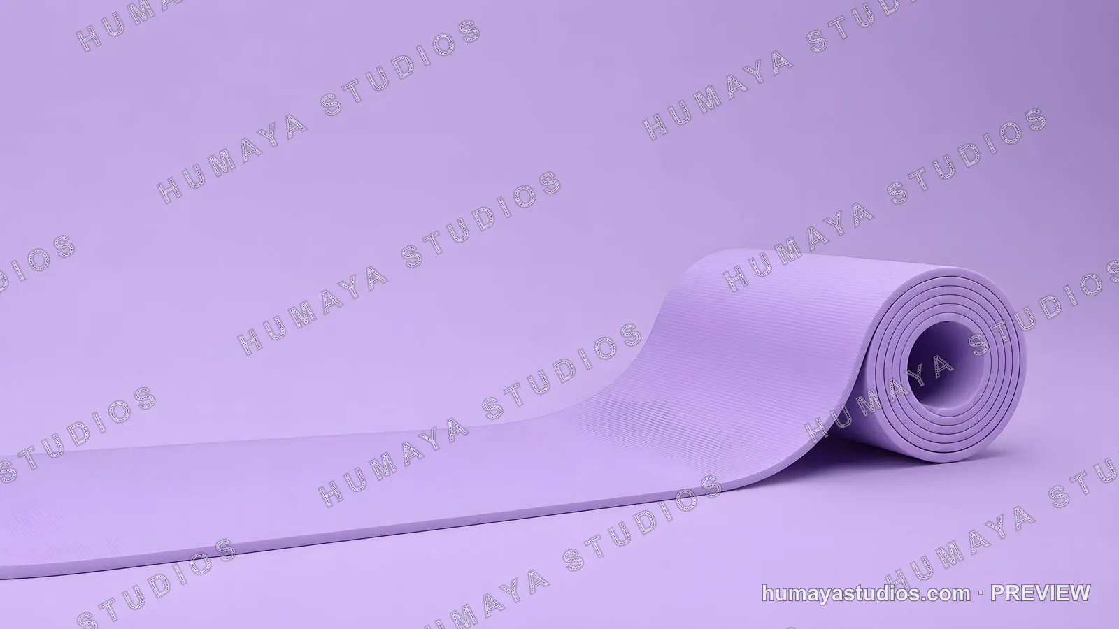 Purple Yoga Mat Rolled Out on Minimalist Background
