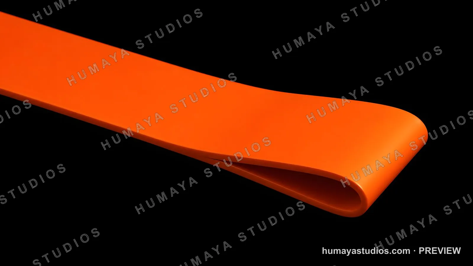 Orange exercise resistance band looped on black background