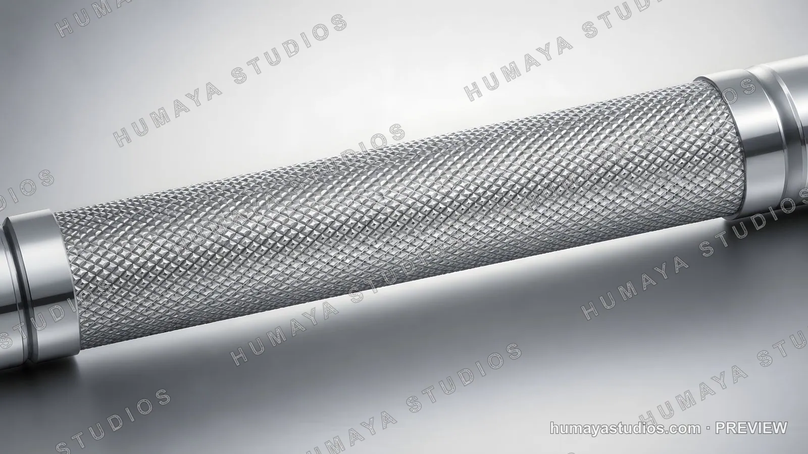 Close-Up of Knurled Metal Barbell Shaft with Chrome Accents