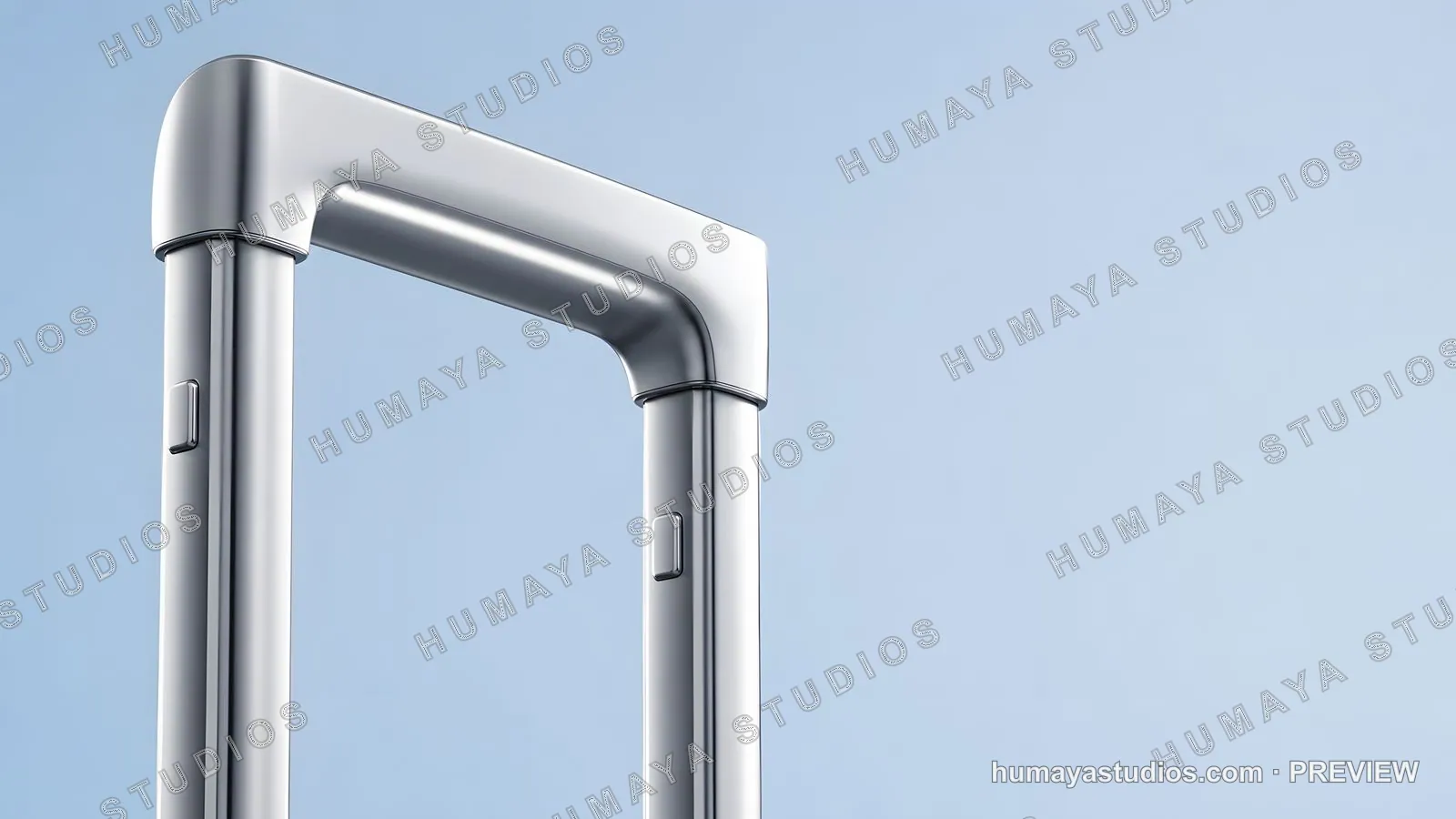 Close-Up of Modern Silver Suitcase Handle Against Blue Background