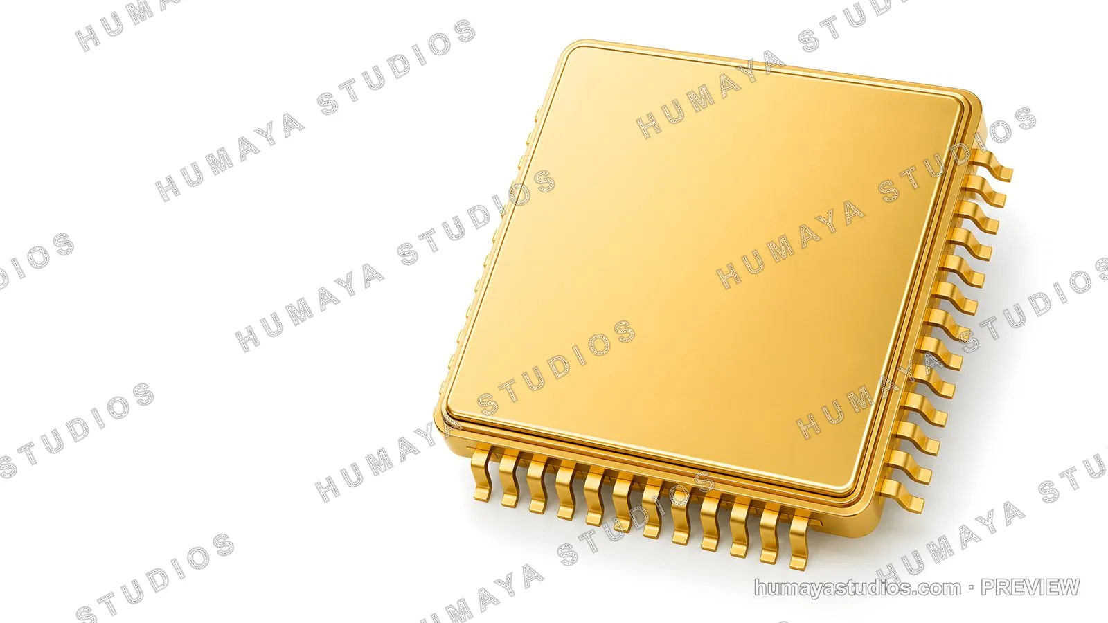 Golden Computer Processor Microchip on White Background