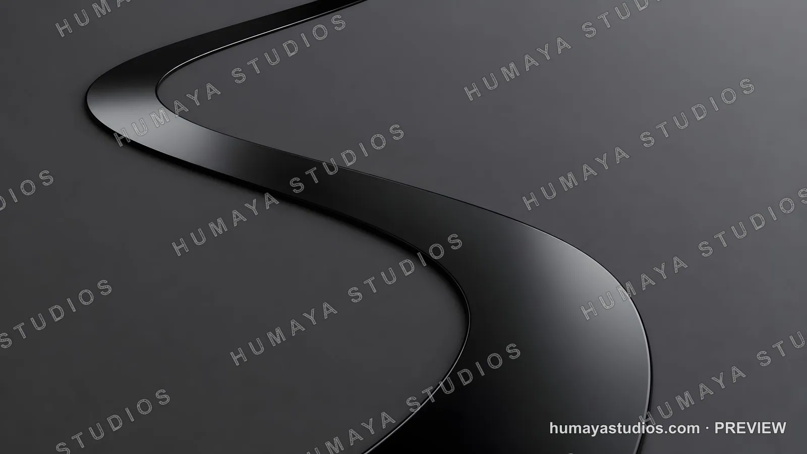 S-Curve Glossy Black Ribbon on Dark Background 3D Render