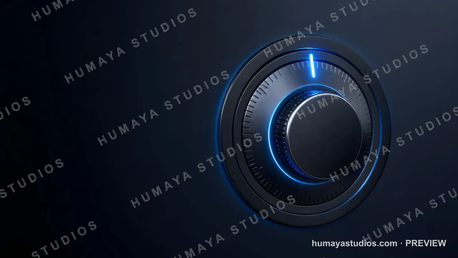 Modern combination lock dial with glowing blue neon light