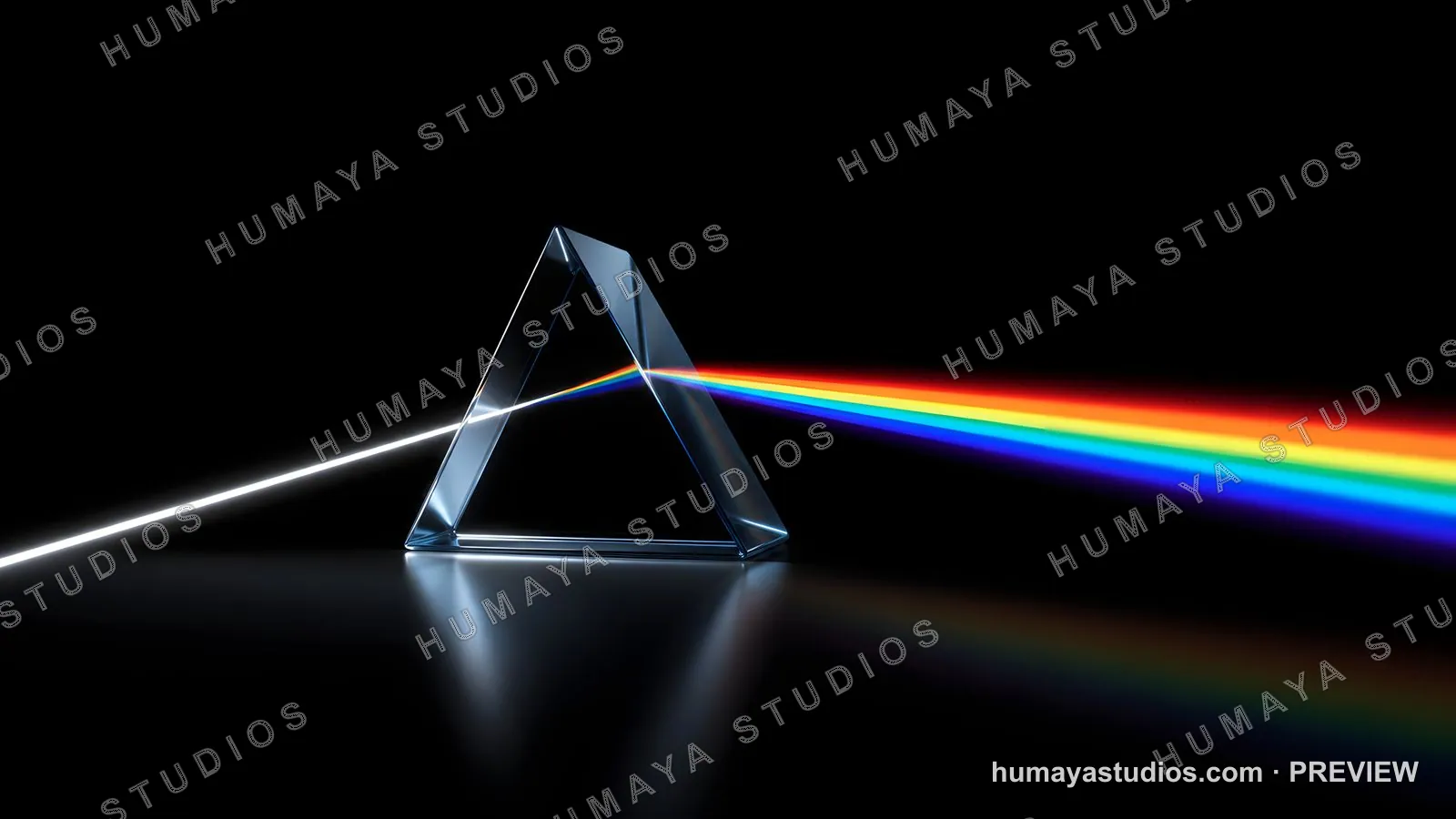 Glass prism dispersing white light into a colorful rainbow spectrum