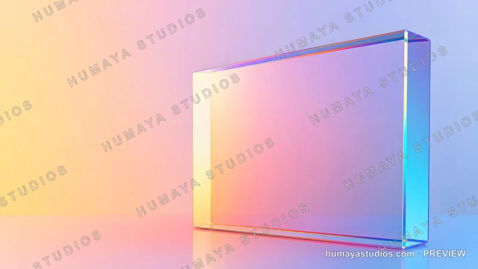 Transparent Glass Prism Rectangular Block with Pastel Rainbow Gradient