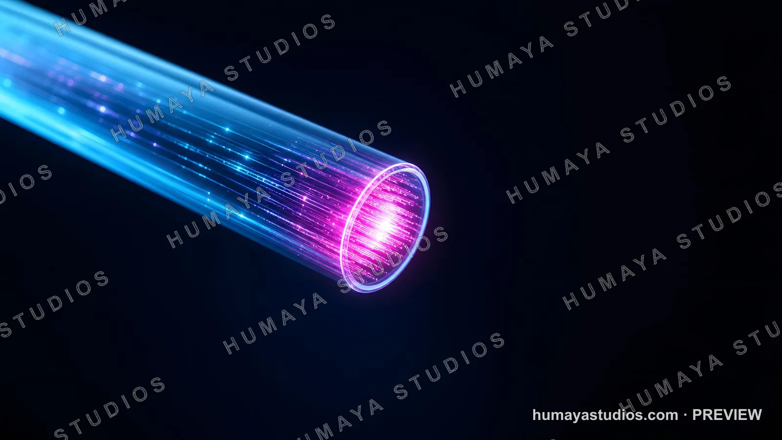 Fiber Optic Cable Transmission with Glowing Neon Light Data Stream