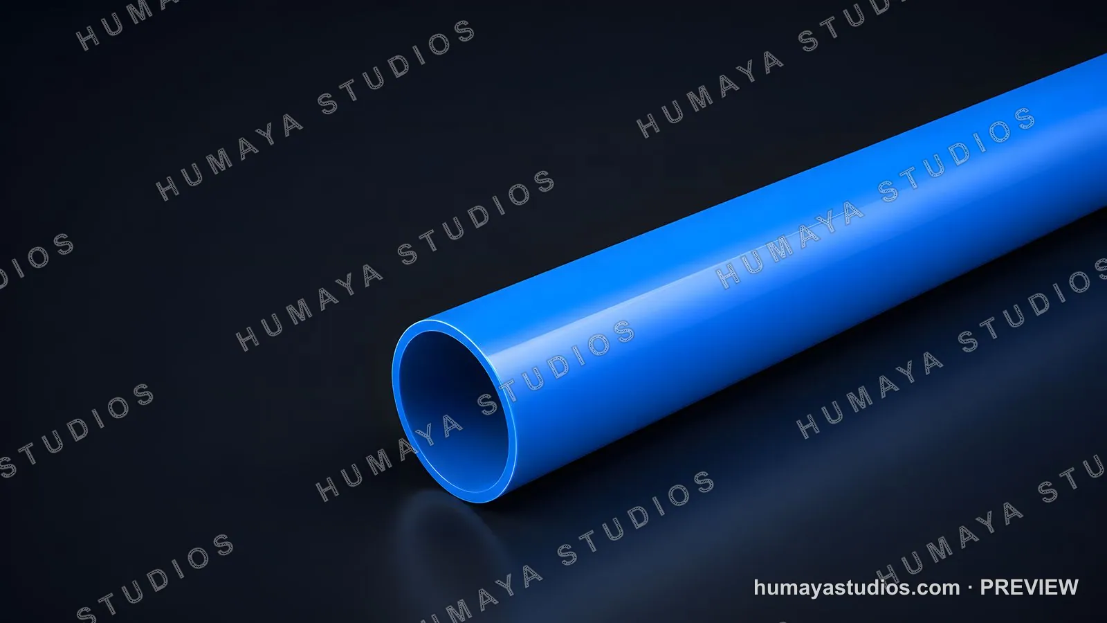 Blue plastic pipe cylinder tube on dark background