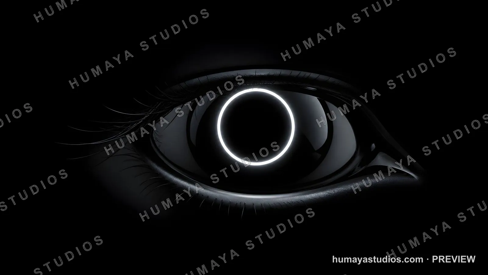 Glowing White Neon Ring Inside a Dark Human Eye