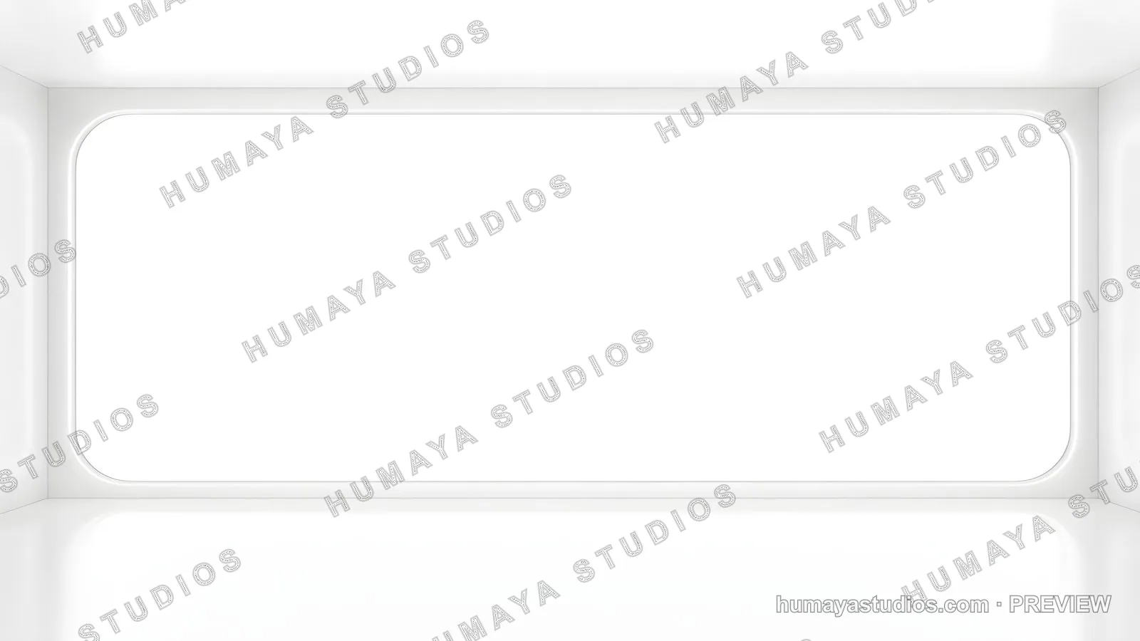 Futuristic white empty room interior with a large glowing window