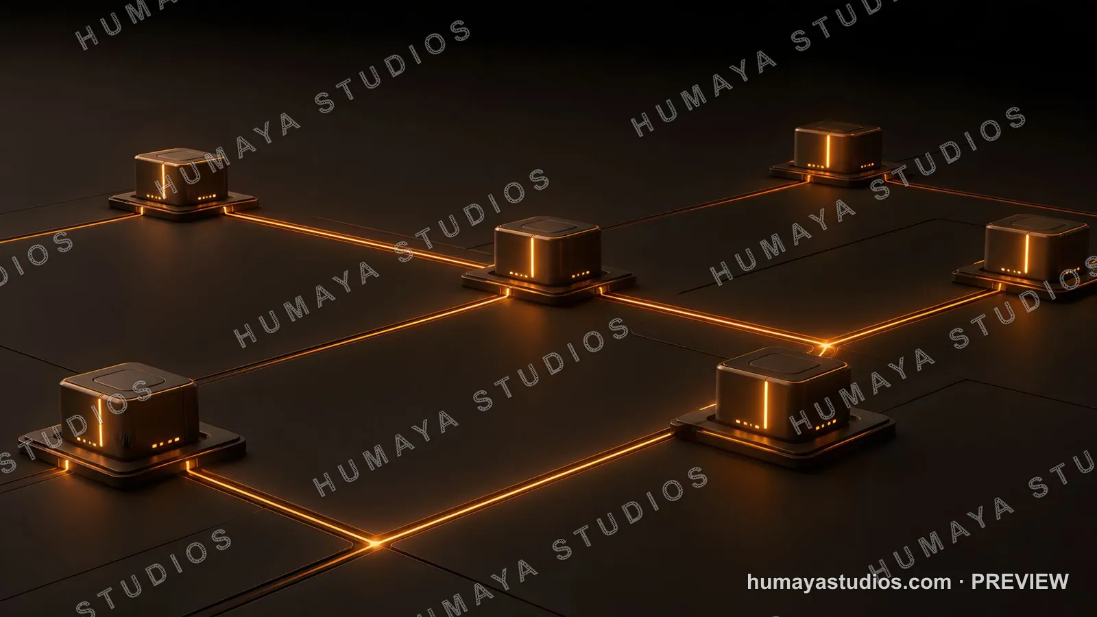 Futuristic Data Network with Glowing Nodes and Cyberpunk Servers