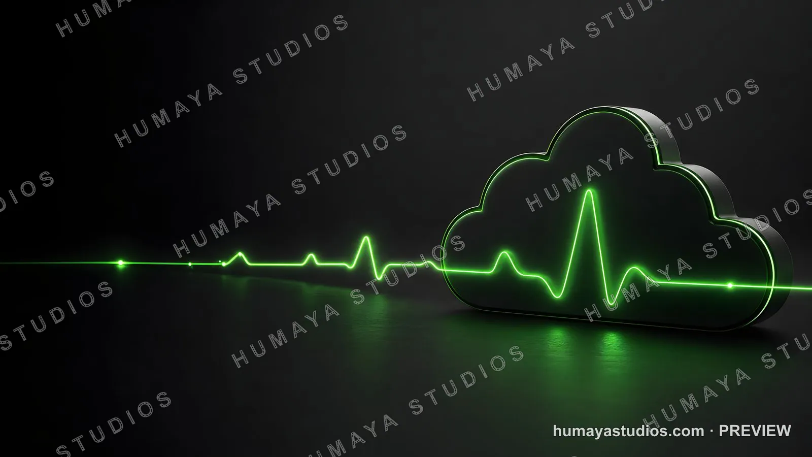 Cloud Computing Heartbeat EKG Pulse Line on Dark Background