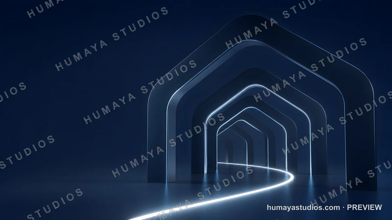Futuristic blue glowing arch corridor tunnel