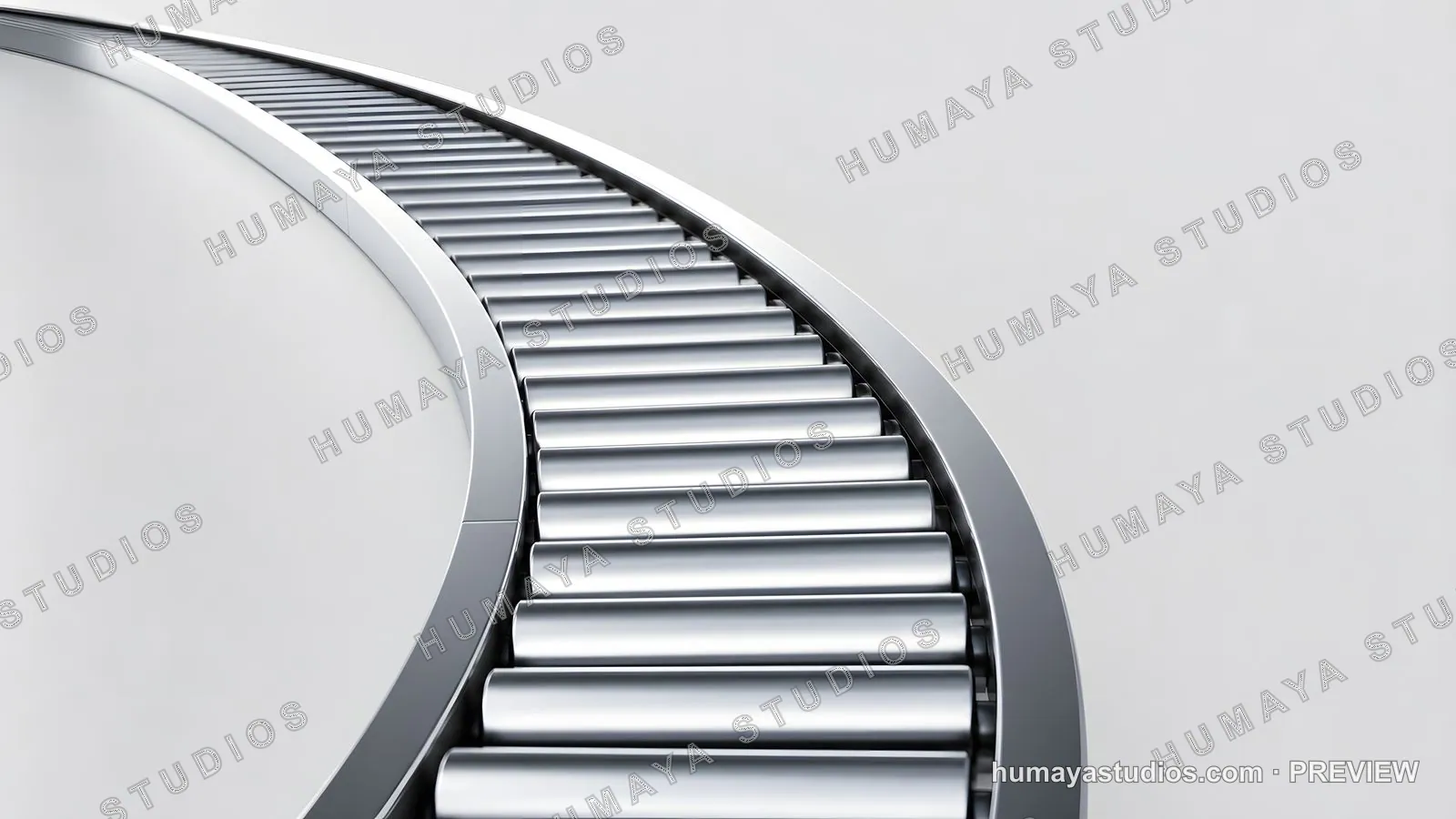 Curved roller conveyor belt system in a modern facility