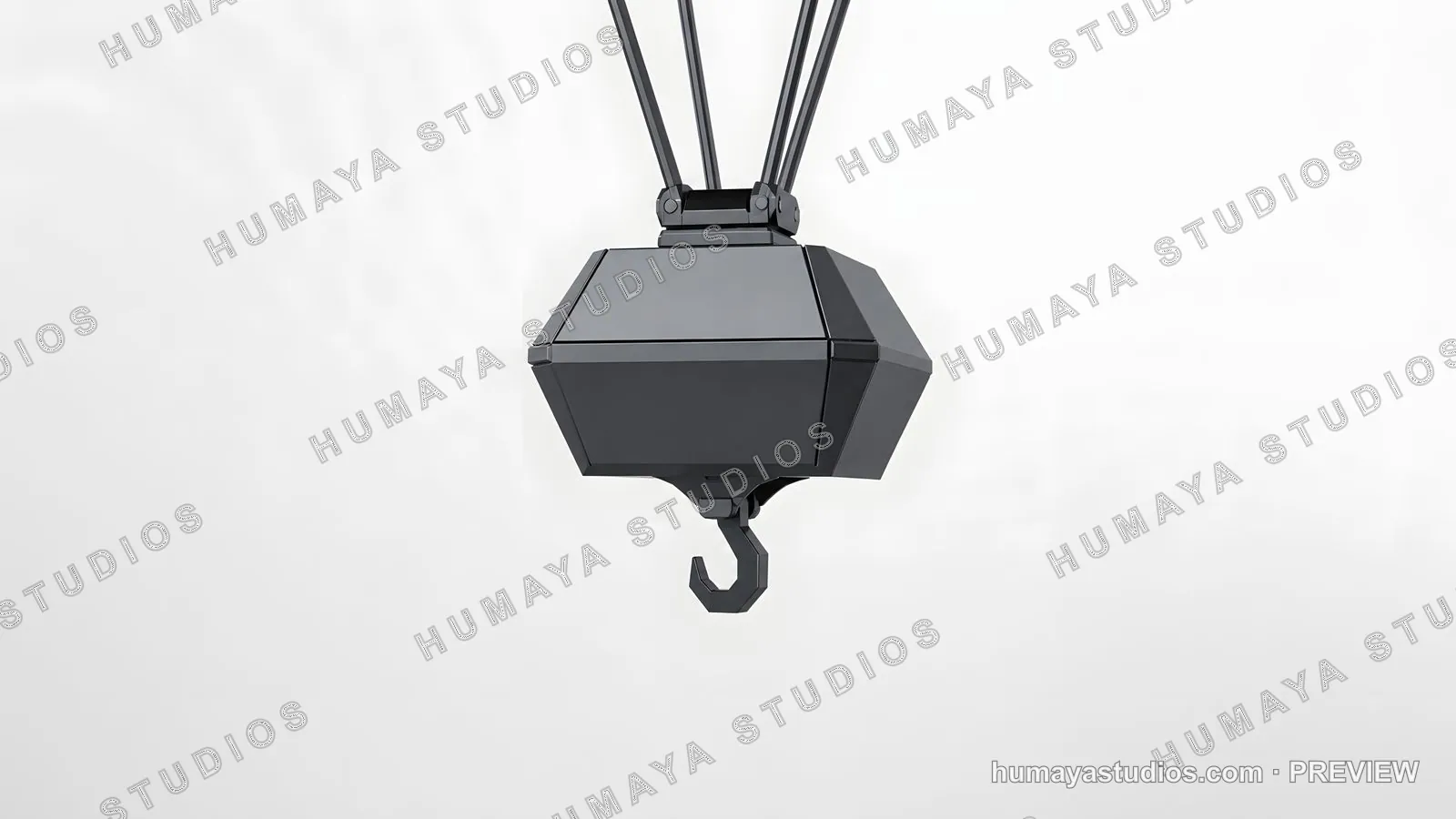 Heavy Industrial Crane Hook Suspended Against White Background