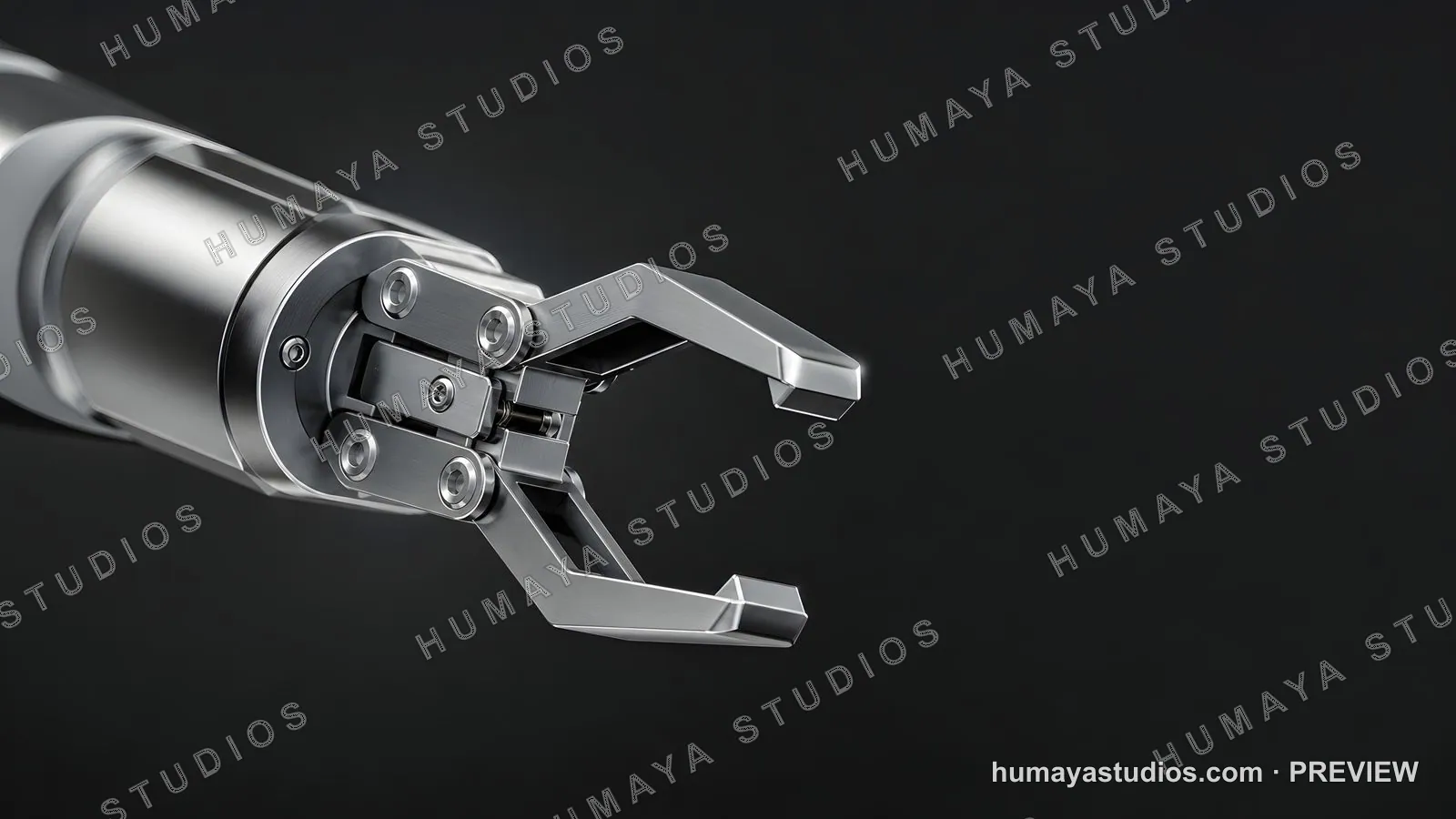 Futuristic robotic arm gripper on black background