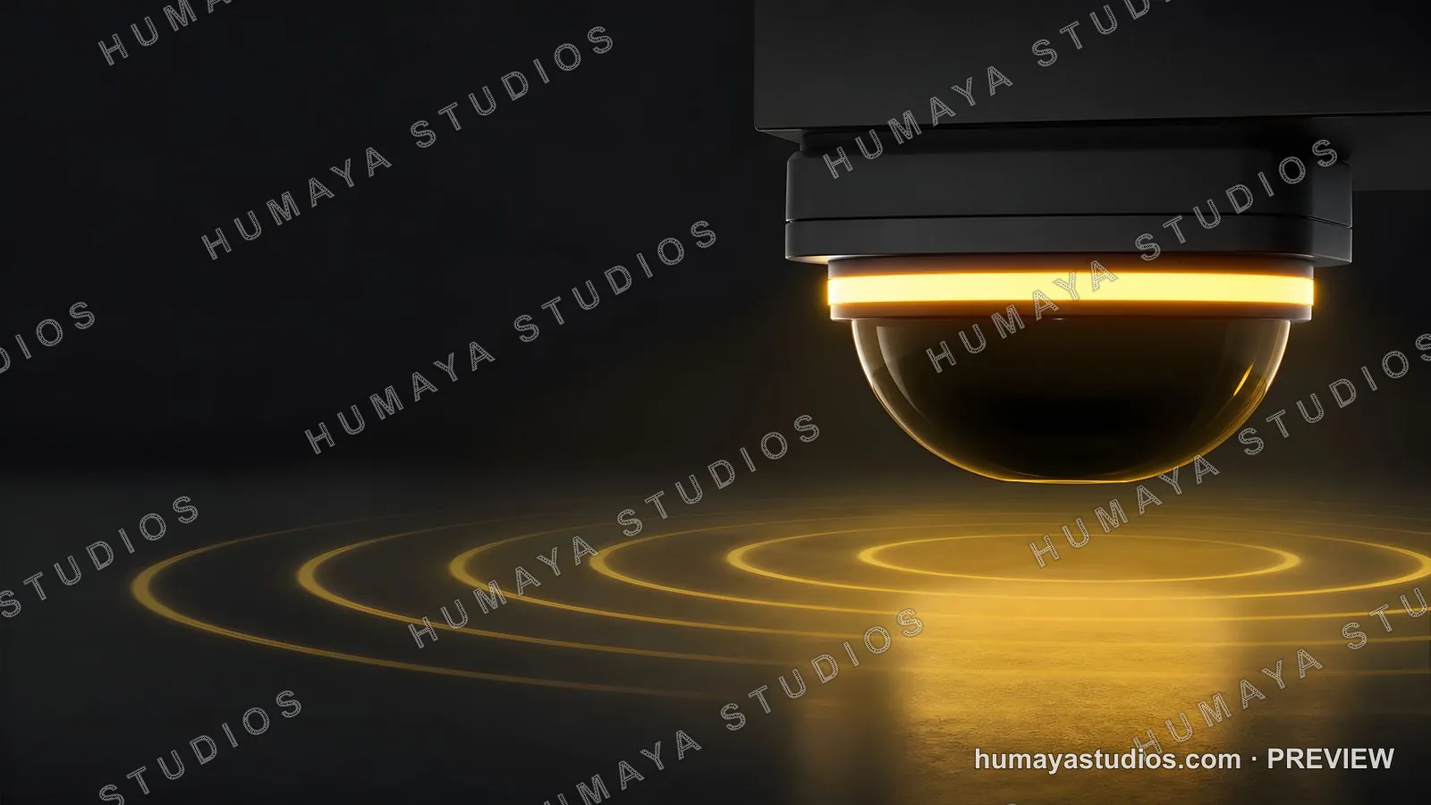 Futuristic Security Camera Scanning Ground with Yellow Light Waves