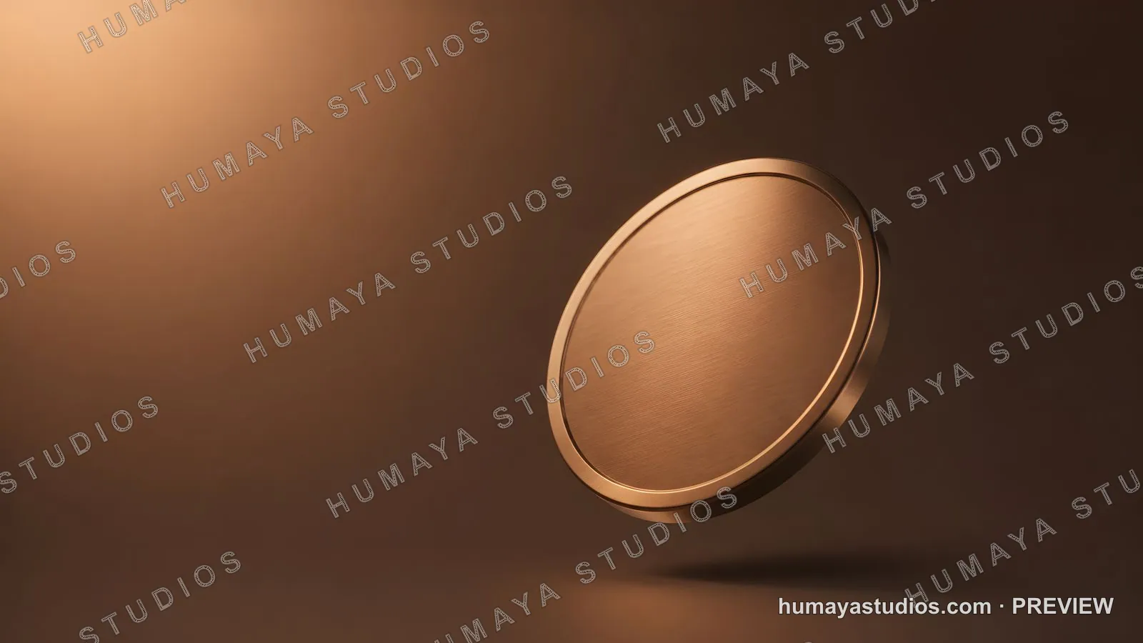 Blank bronze coin floating against warm gradient studio background