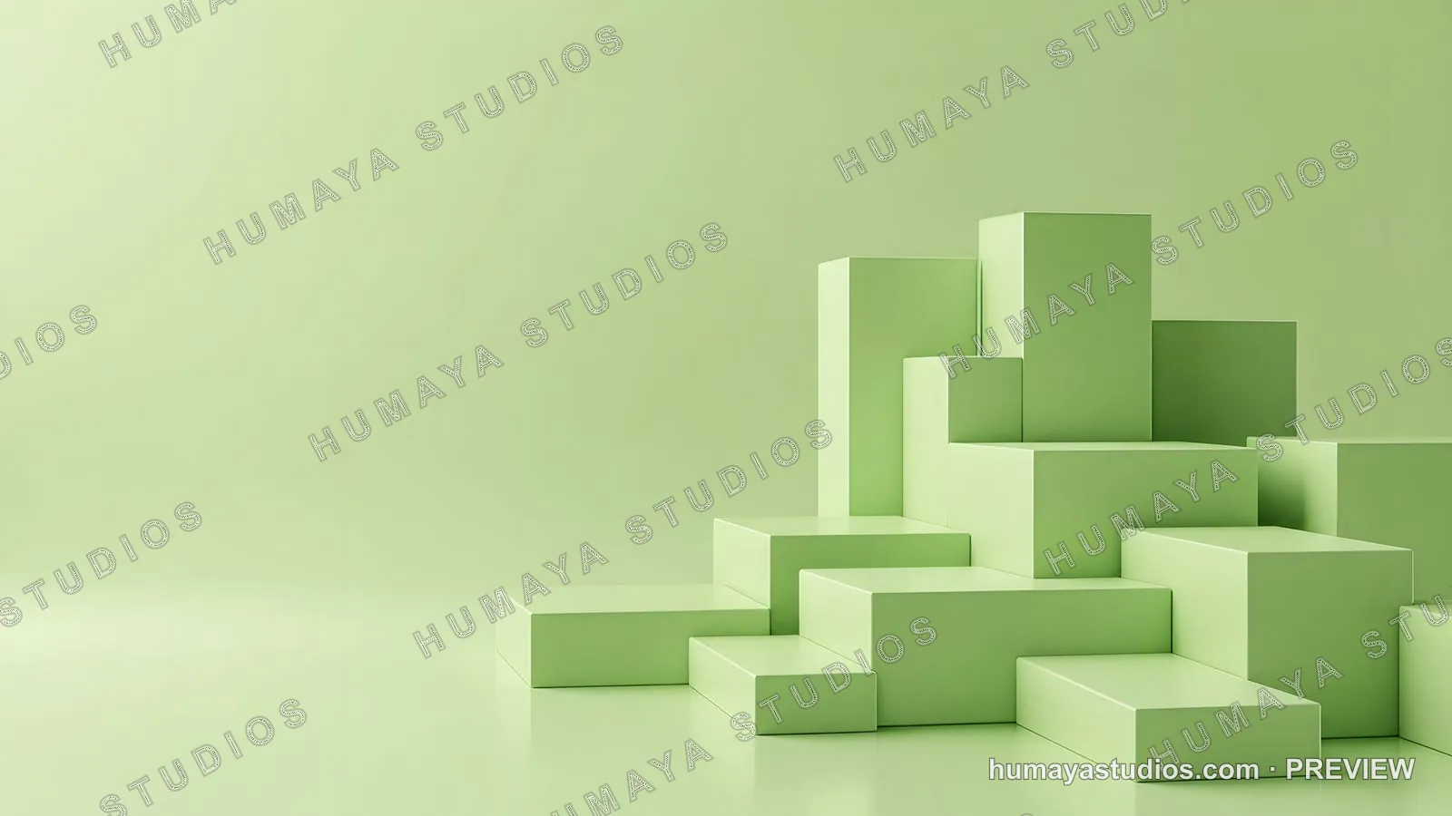 Monochrome Green 3D Geometric Podiums for Product Showcase