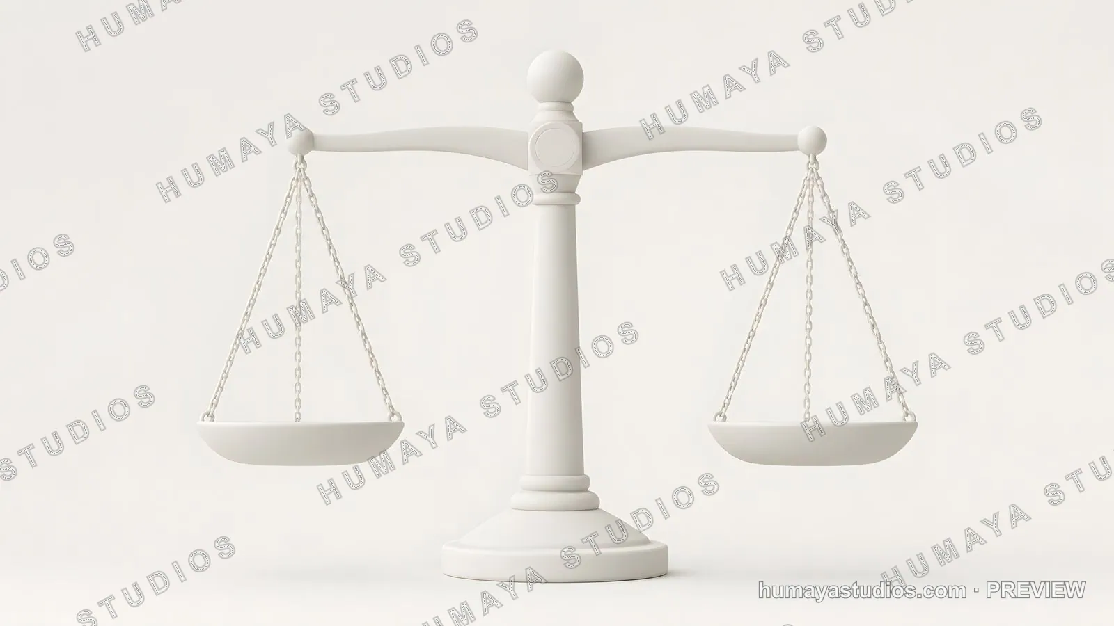 White scales of justice concept on clean studio background