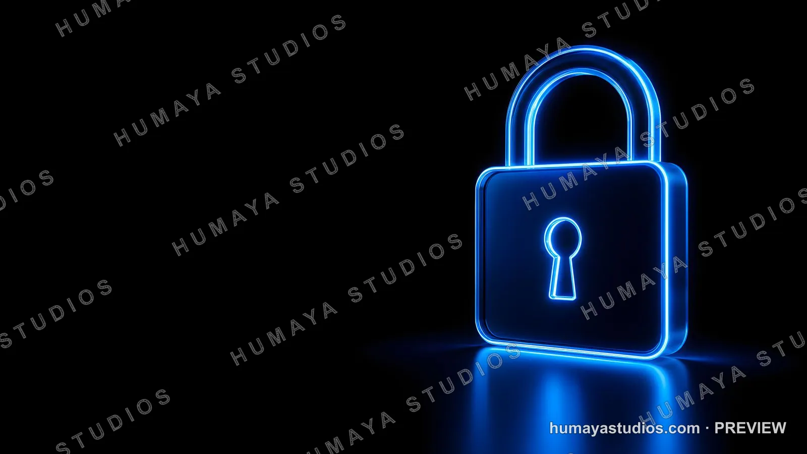 Glowing Blue Neon Padlock Symbol on Dark Background