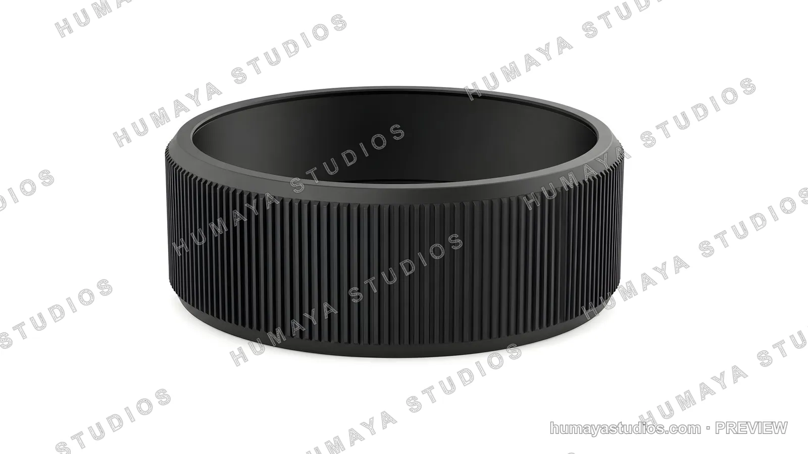 Black ribbed metallic ring isolated on white background