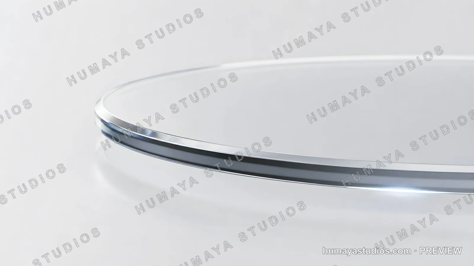 Transparent glass lens profile close up on bright studio background