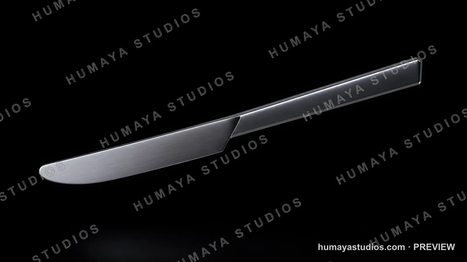Modern Silver Dinner Knife on Black Background
