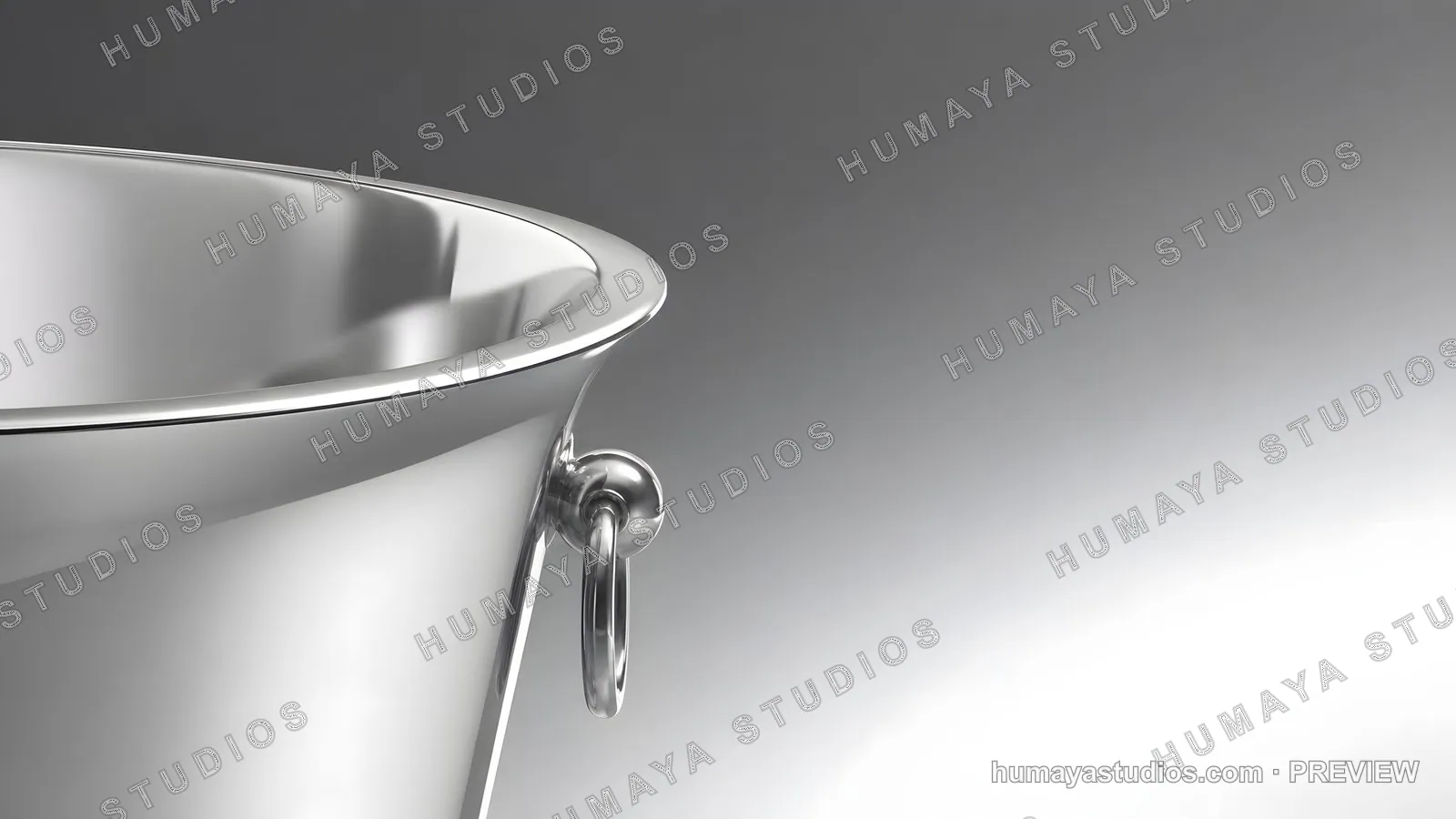 Close-up of a luxurious silver champagne bucket with handle ring