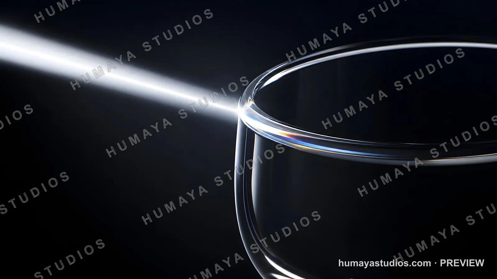 Light Beam Striking a Glass Rim in Darkness