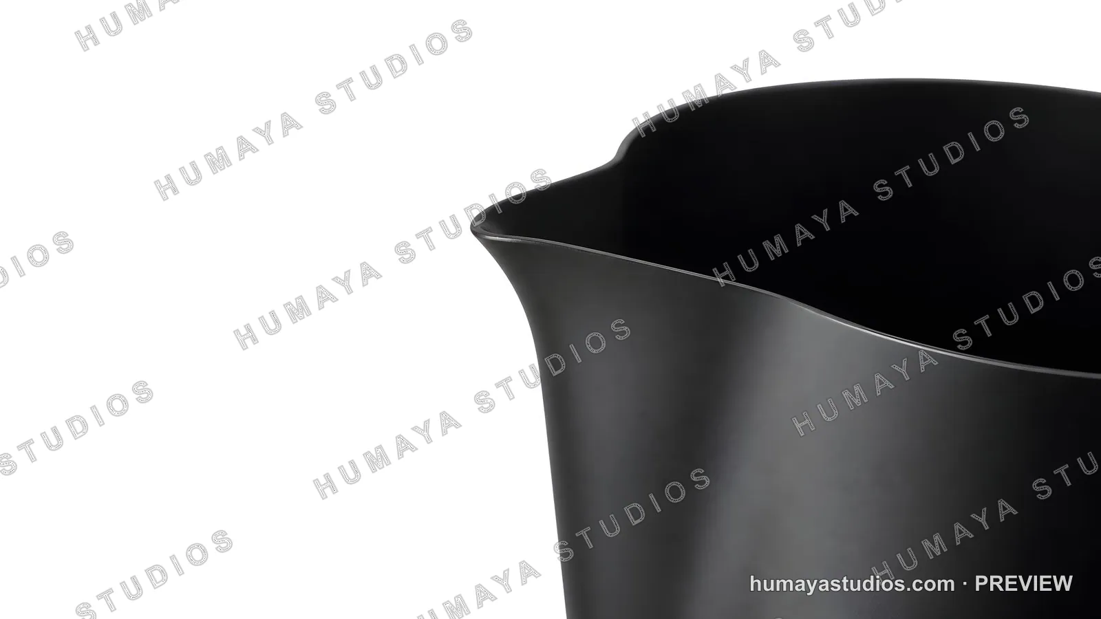 Close-up of a black milk frothing pitcher spout isolated on white