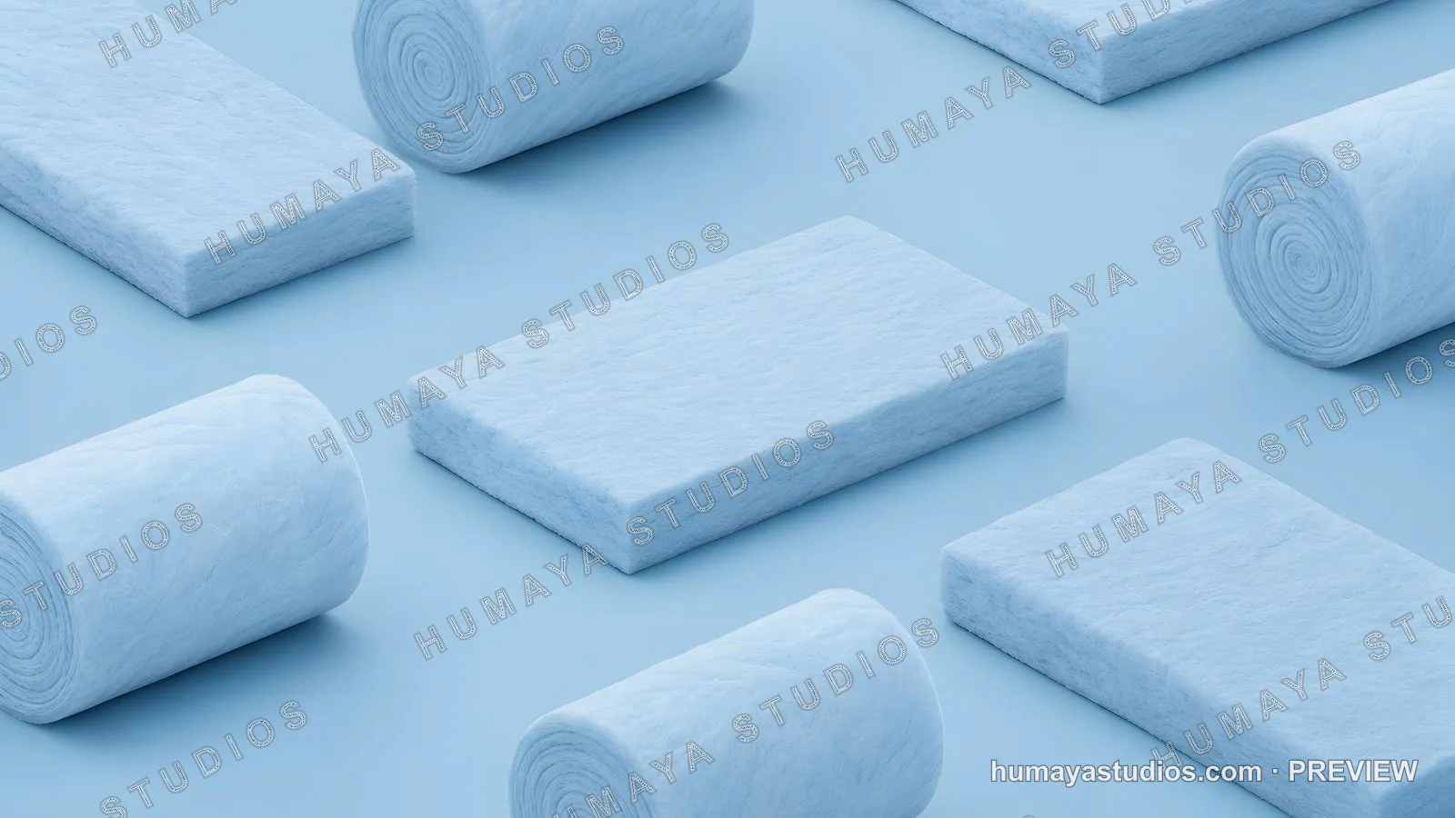 Blue Insulation Batts and Rolls on Blue Background