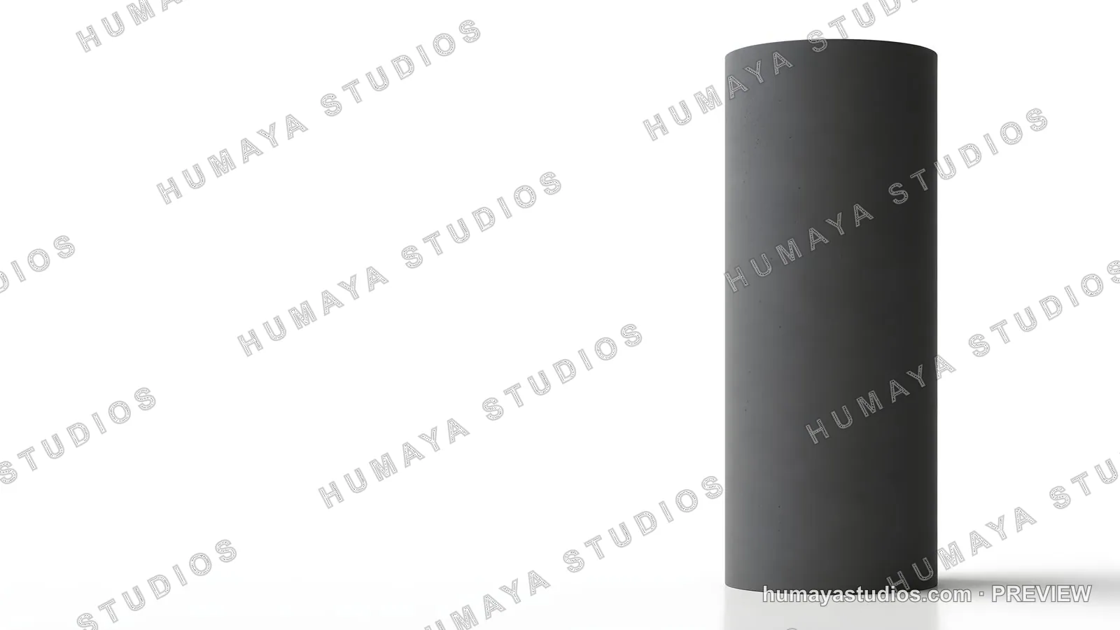 Dark gray concrete cylinder pillar on a white background