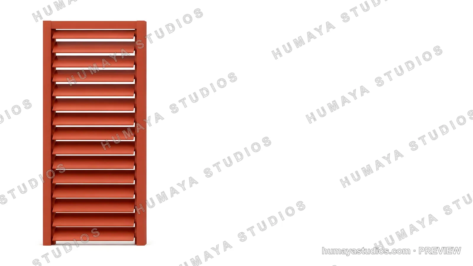 Red Window Shutter with Open Slates Isolated on White Background