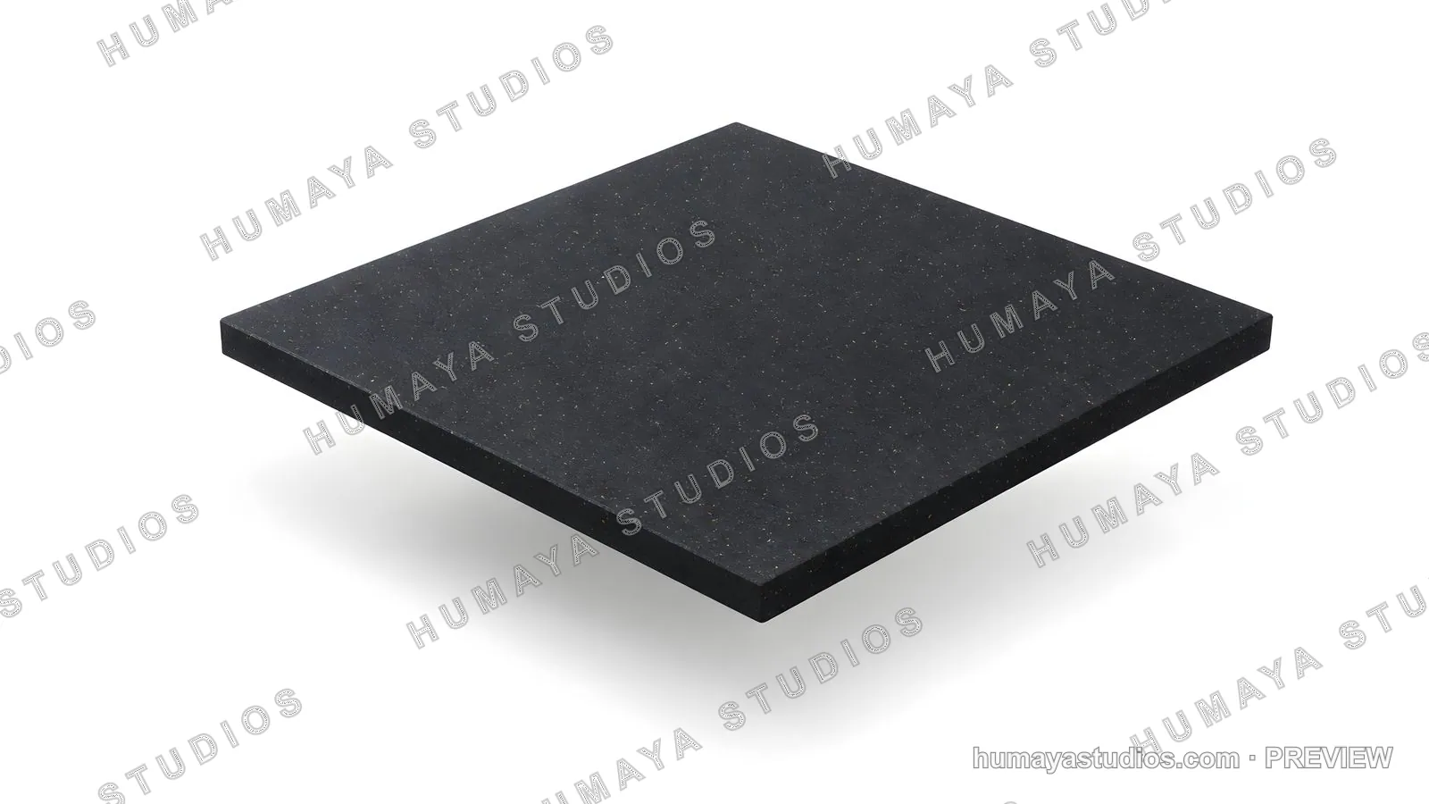 Black Granite Countertop Slab Floating on White Background