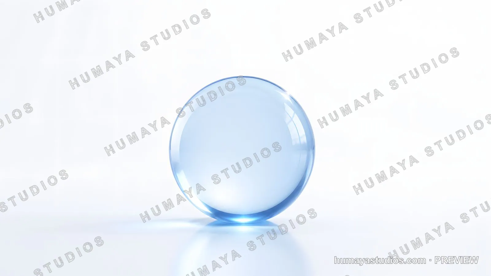 Transparent glass sphere on white background with reflections