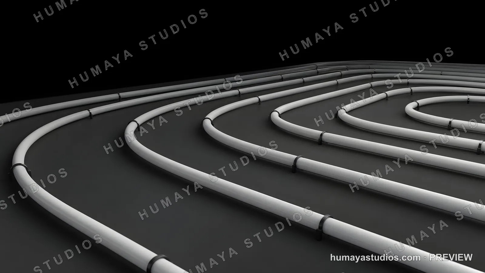 Underfloor heating system installation with coiled white pipes