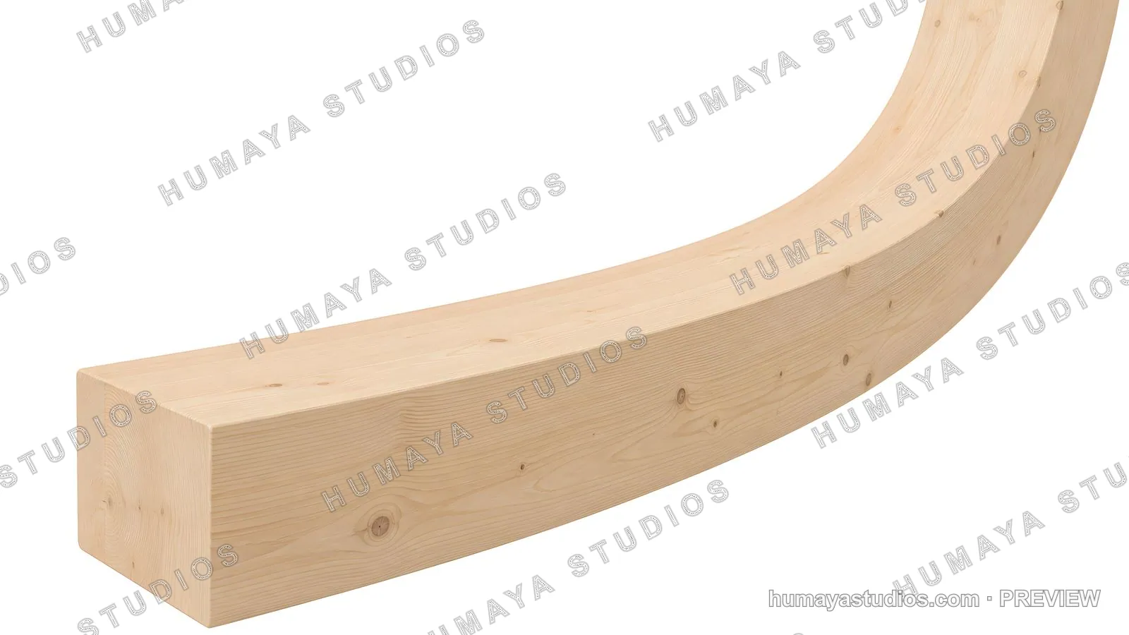 Curved glued laminated timber beam on a white background
