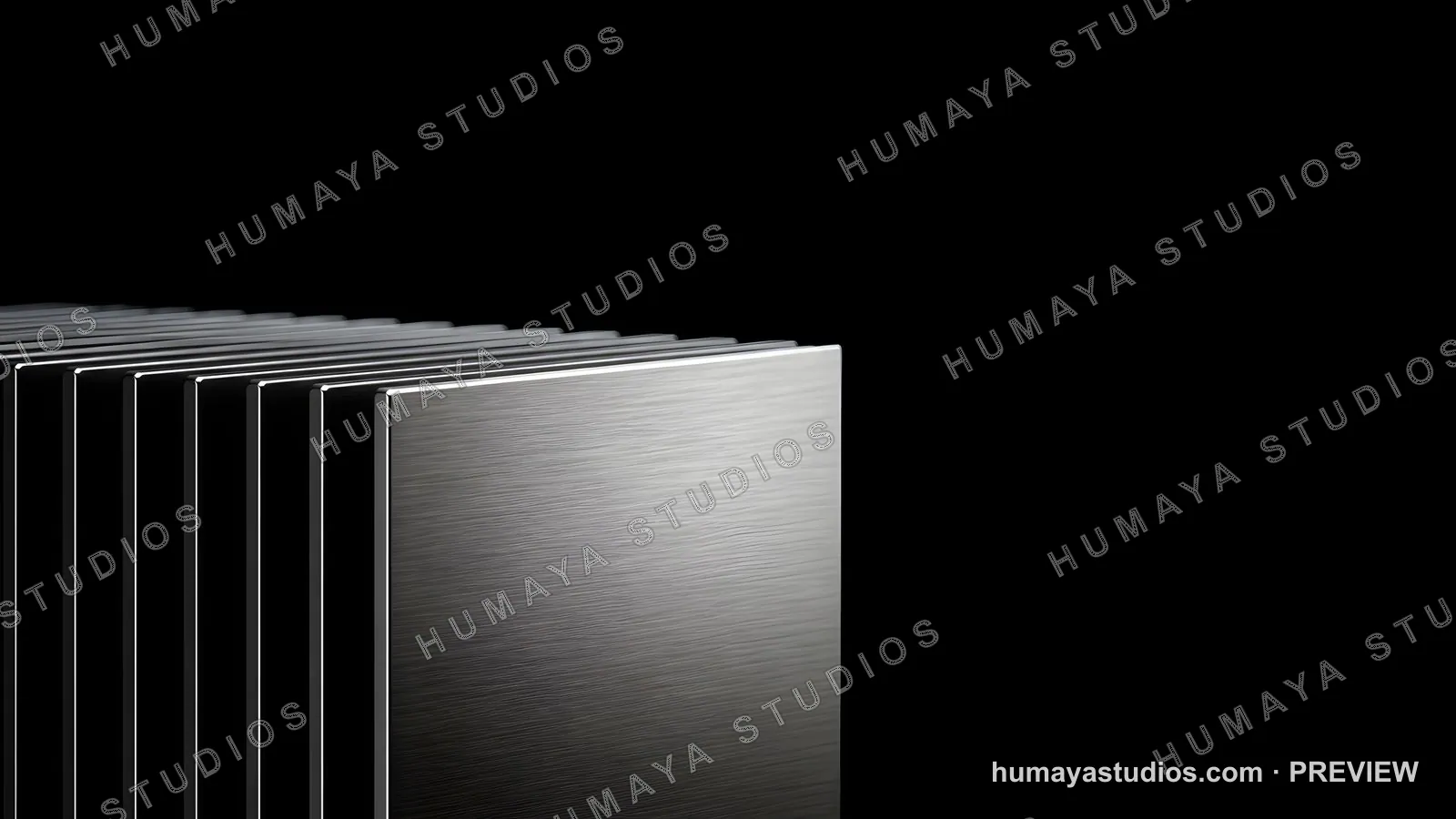 Brushed Steel Plates Stacked in Perspective on Black Background